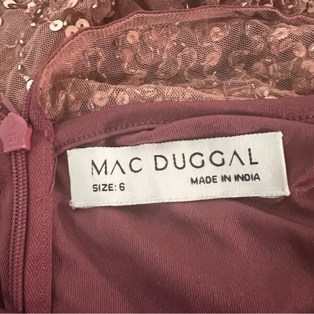 NEW NWT Mac Duggal Cape Sleeve Beaded Tea Length Drop Waist Midi Dress Rosewood - Picture 12 of 14